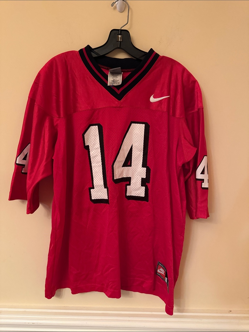 Nike Men's Red Short Sleeve Football Jersey with White #14